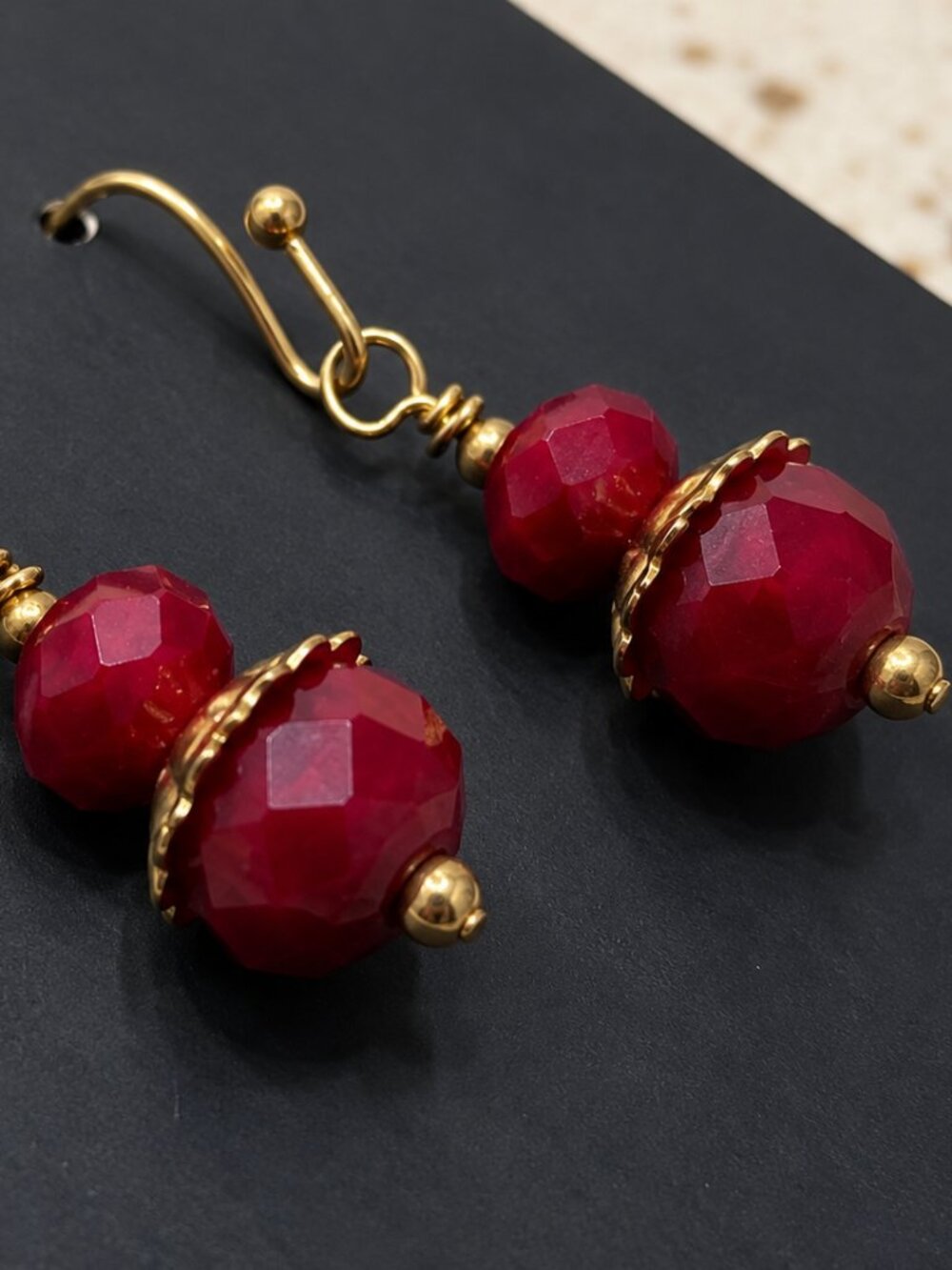 Cranberry Red & Gold Earrings |   Earrings for Work & Evening | Gift Ready!